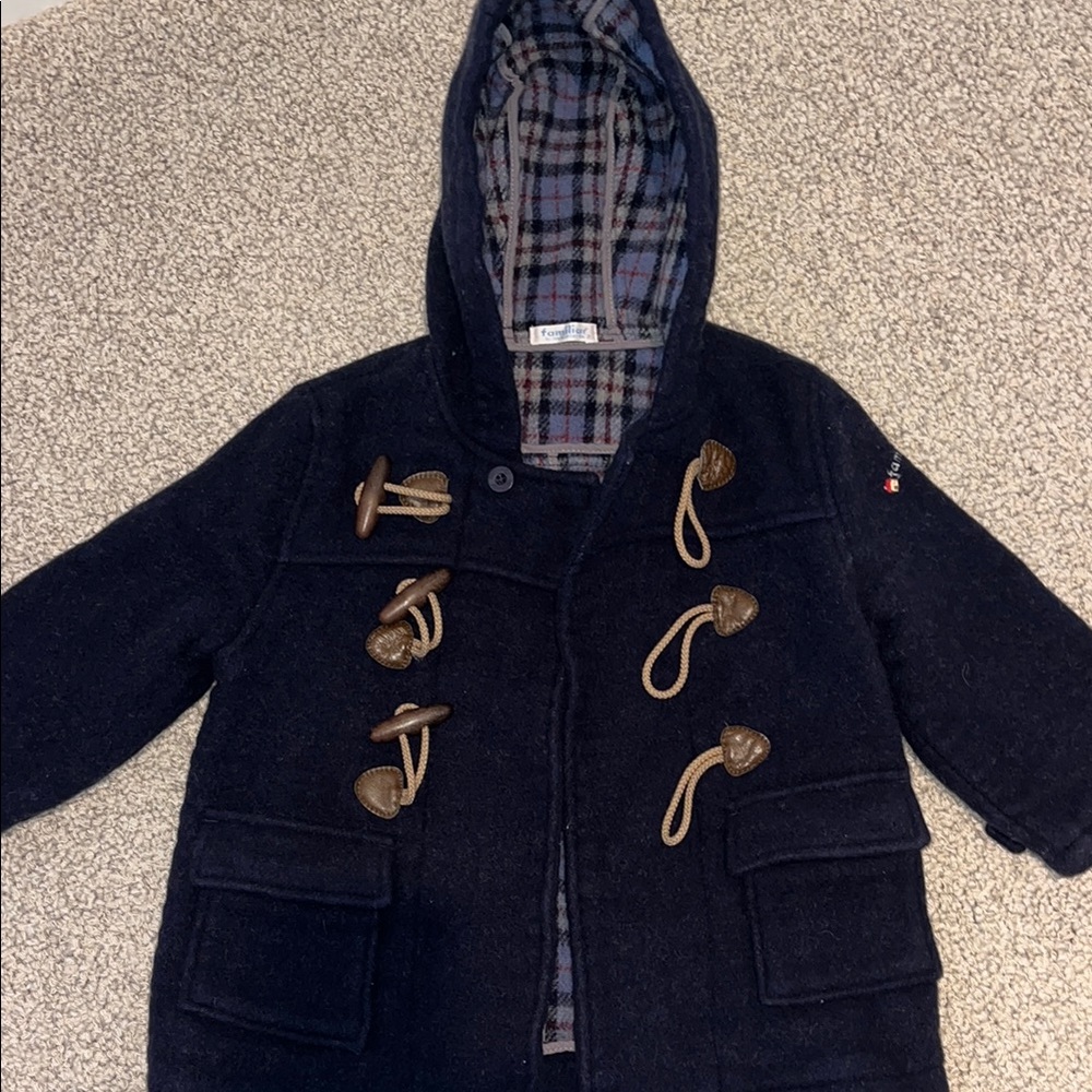 Blue and Brown Pea Coat with Classic Toggle Closures